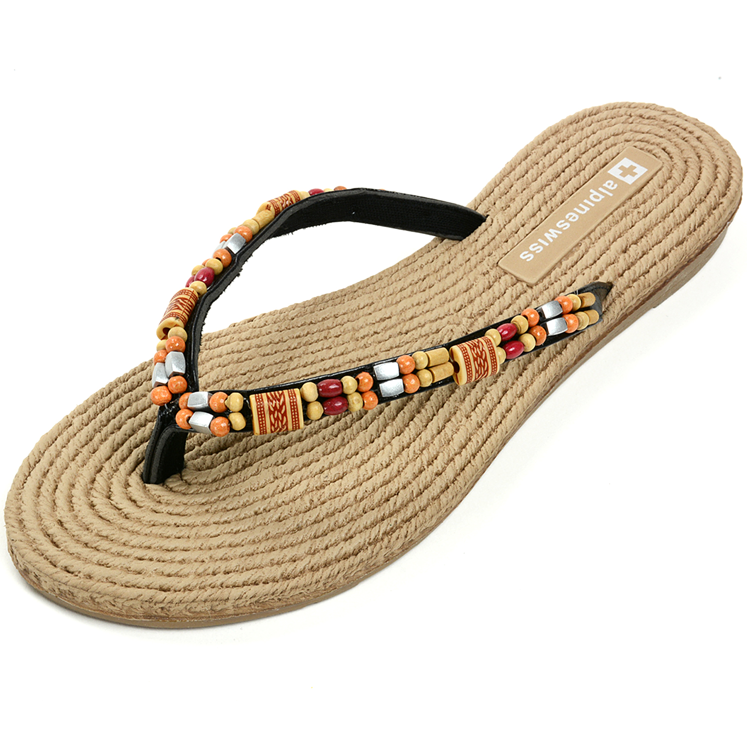 Alpine Swiss Women's Bohemian Sandals Wood Bead Thongs Comfort Flats